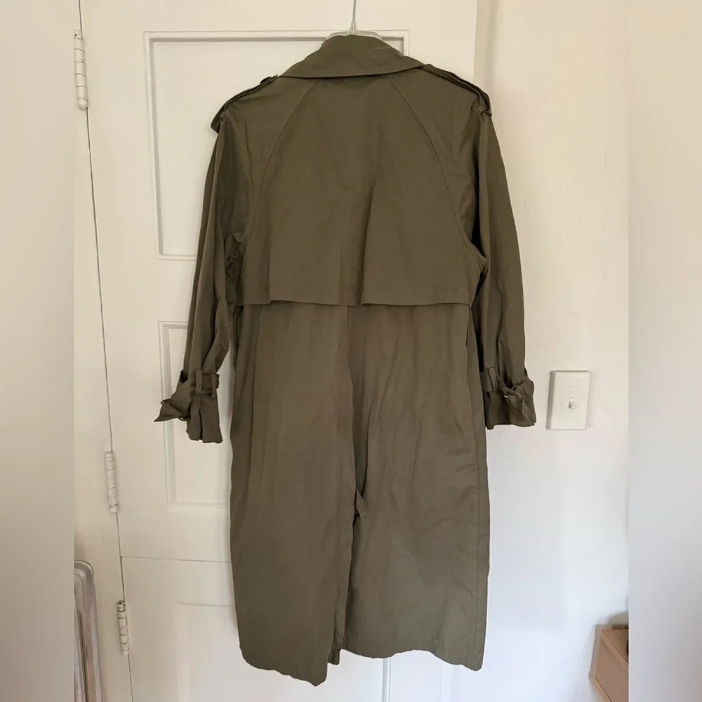 Zara Raincoat Trench Coat Olive Green Double Breasted XS